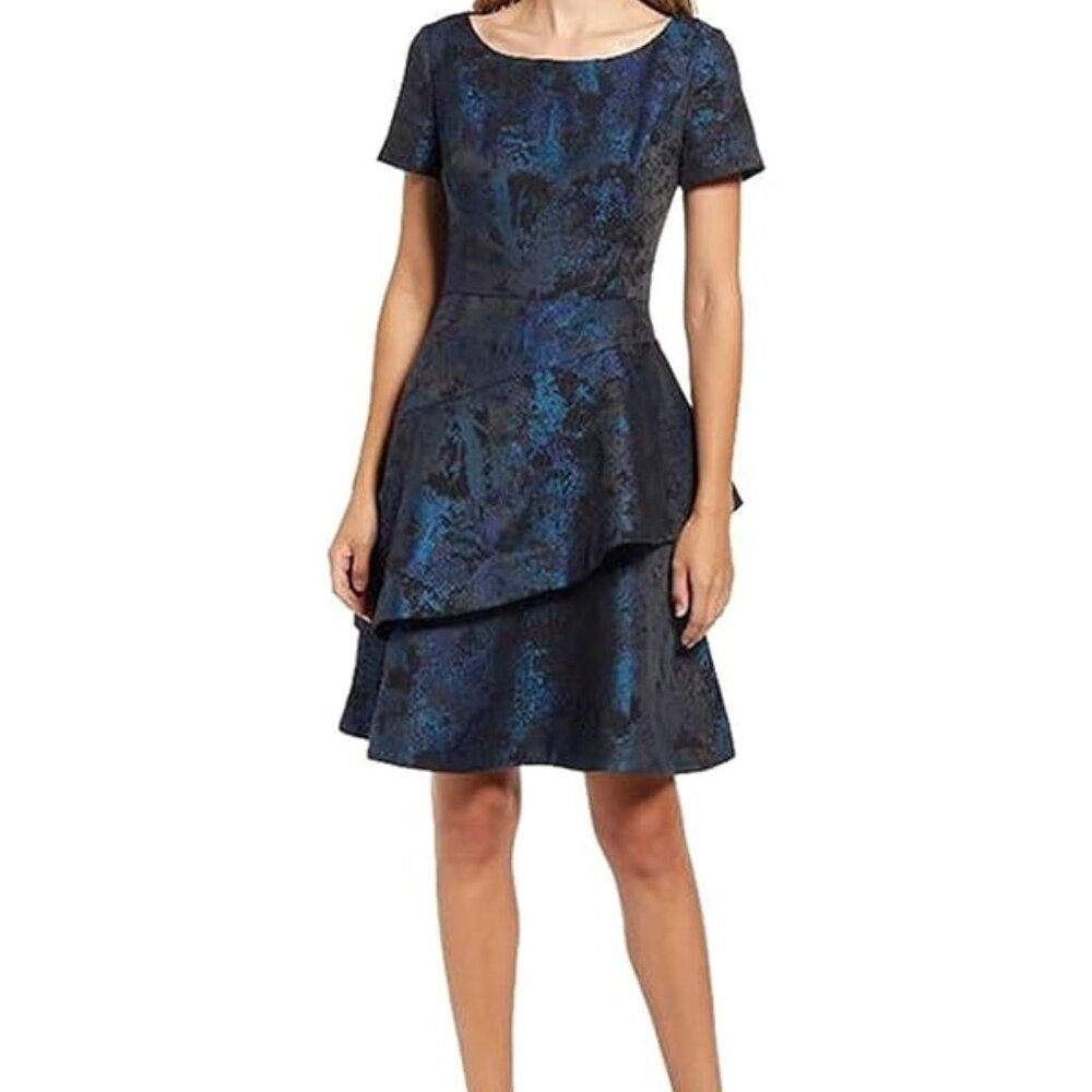 Women’s Blue Patterned Short Sleeve Mini Dress